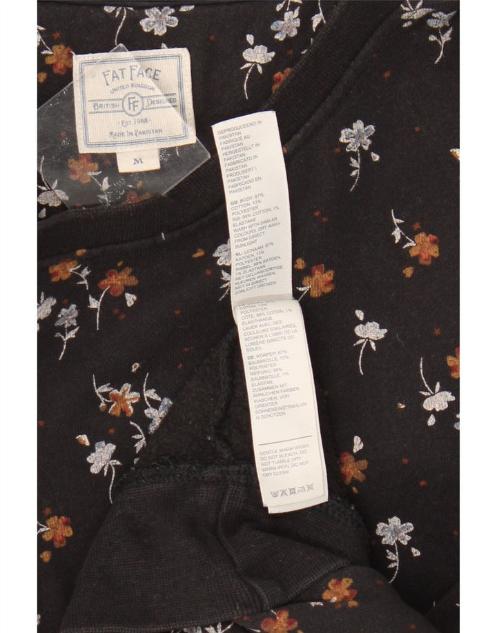 FAT FACE Dame Sweatshirt Jumper UK 14 Medium Black Floral Bomuld