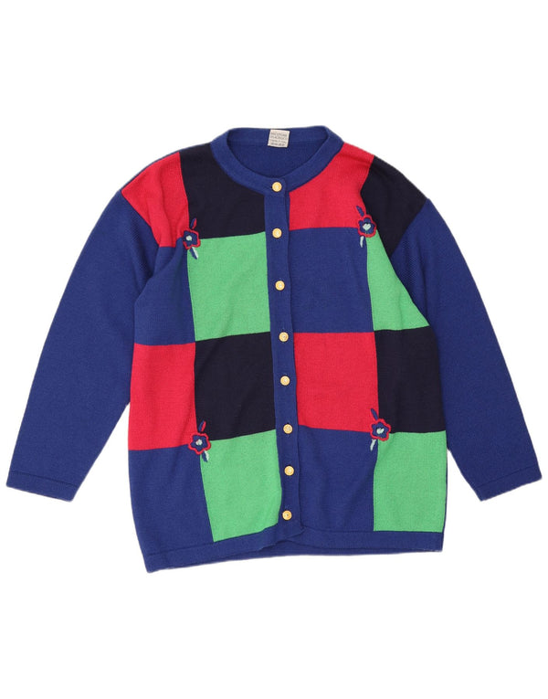 Vintage dame cardigan sweater UK 16 Large Blue Colourblock Bomuld