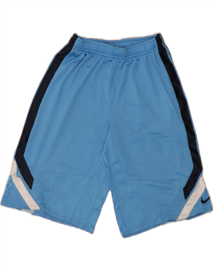 NIKE Boys Dri Fit Sport Shorts 10-11 Years Medium Blue Colourblock Vintage Nike and Second-Hand Nike from Messina Hembry 