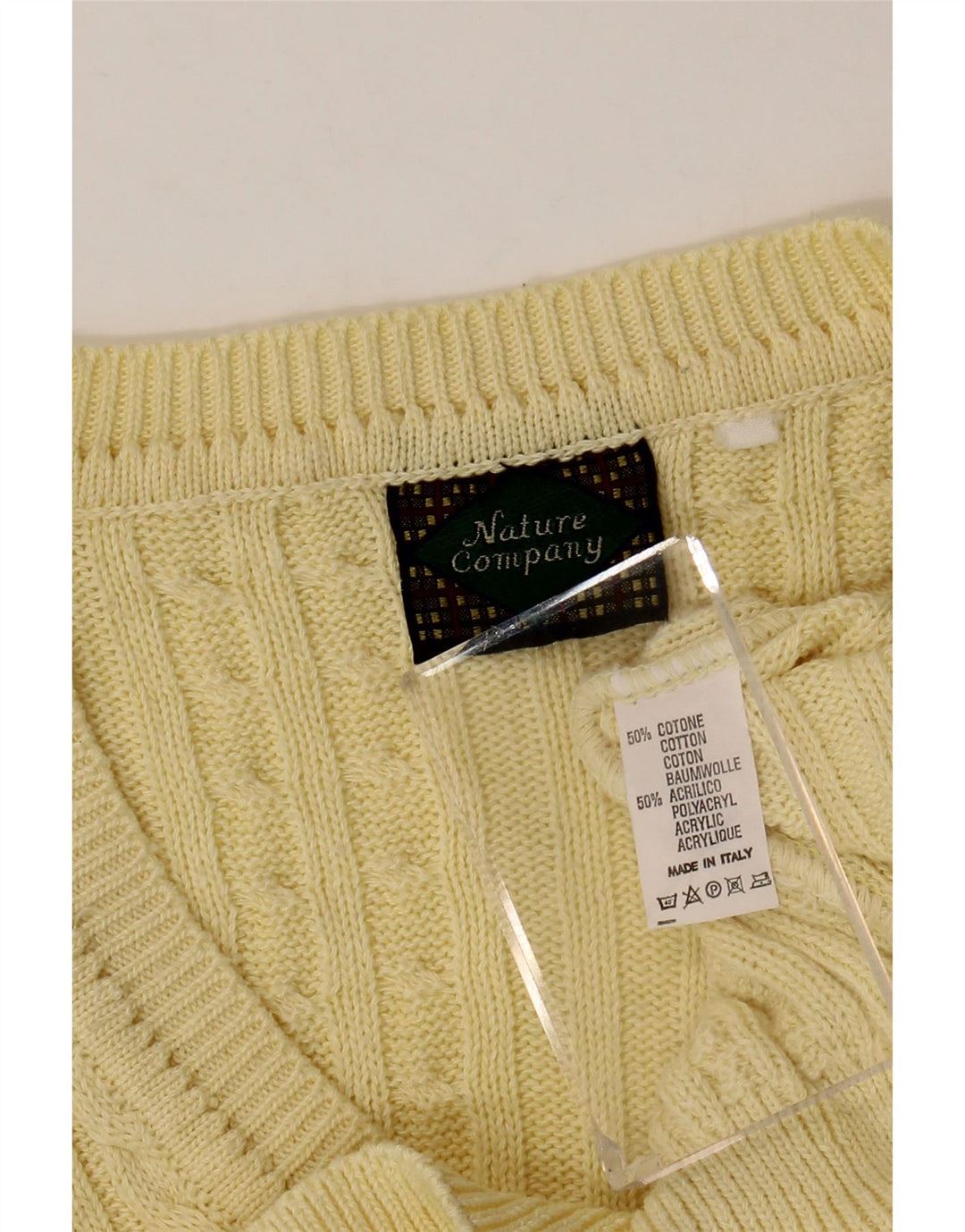 Vintage herre V-hals sweater Medium gul bomuld