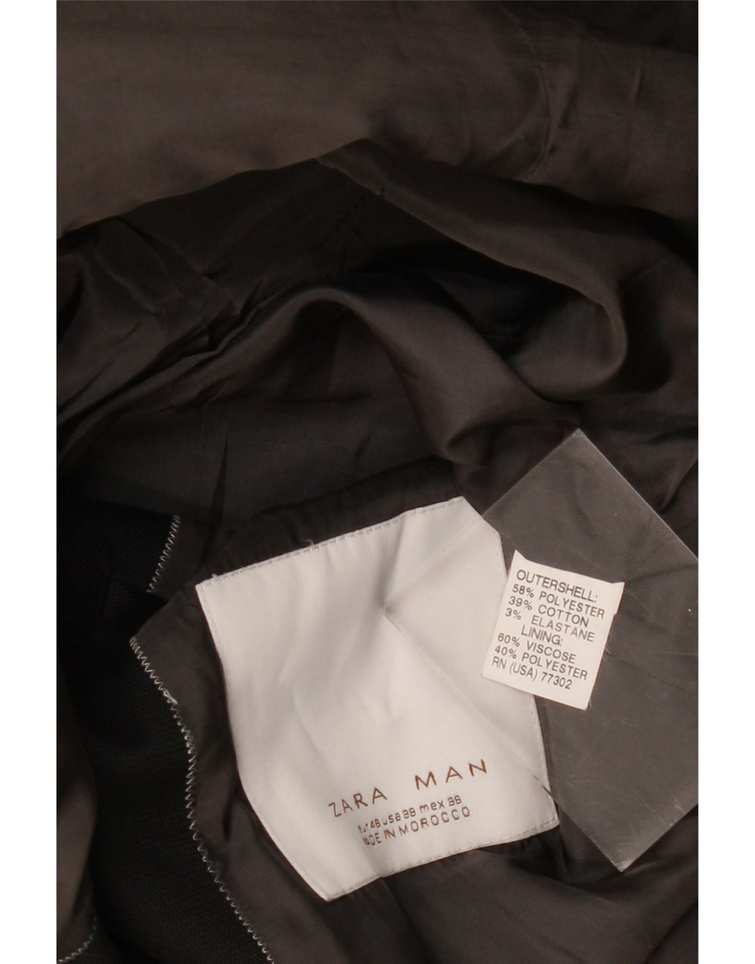 ZARA Herre 2-knaps blazerjakke EU 48 Medium Sort Polyester