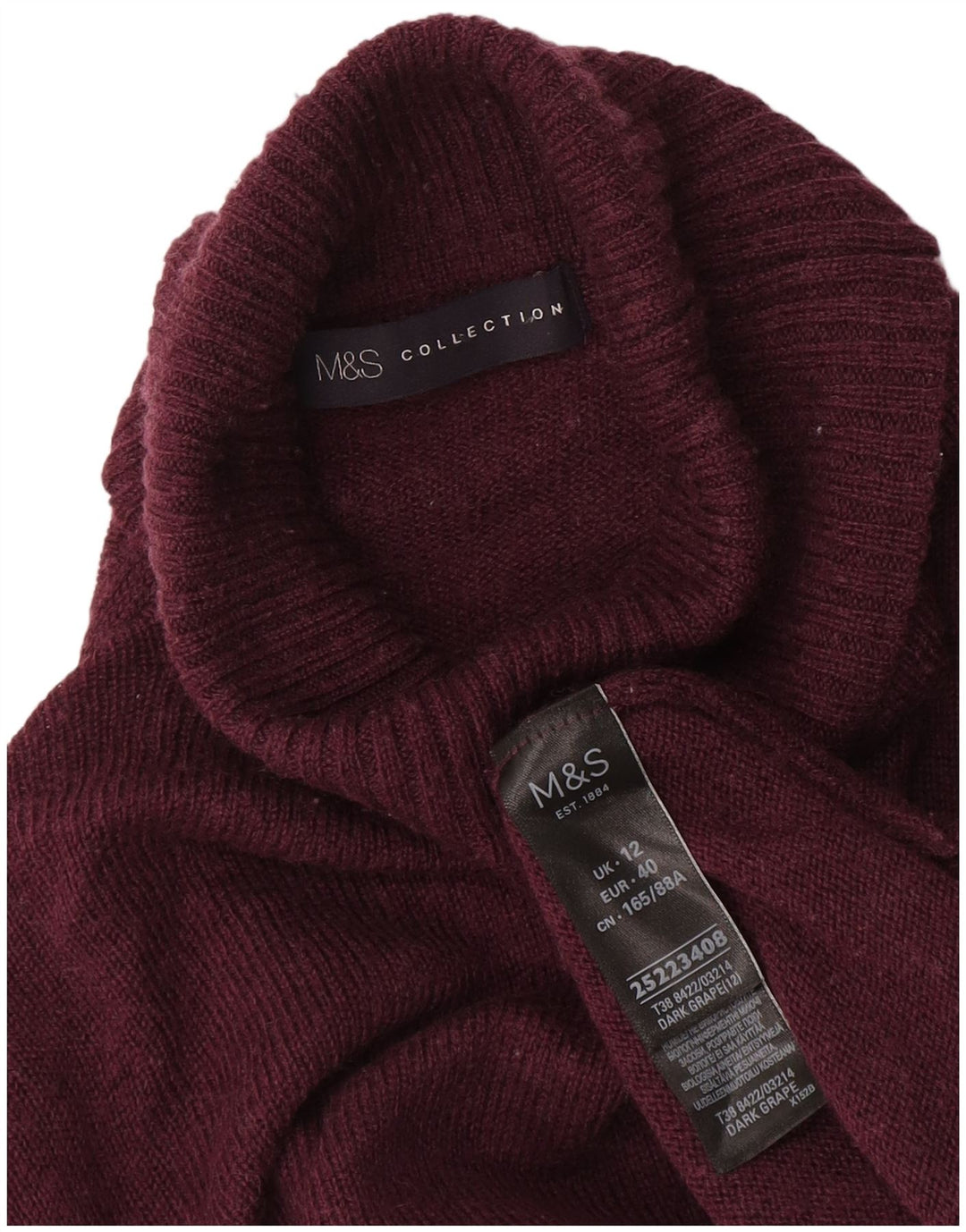 Marks & Spencer Dame Rullehals sweater UK 12 Medium Burgundy Wool