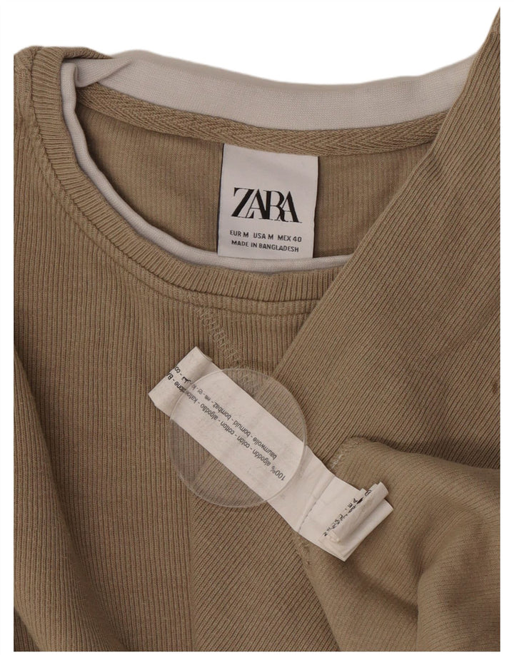 Zara Herre Top Langærmet Medium Brun Bomuld