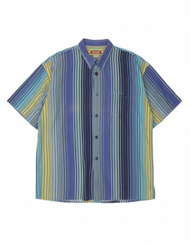 KEY WEST Mens Loose Fit Short Sleeve Shirt Large Multicoloured Striped