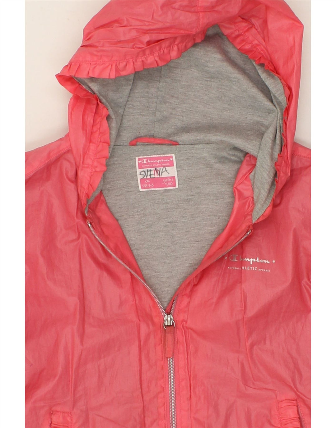 CHAMPION Girls Hooded Rain Jacket 9-10 Years Medium  Pink Polyester Vintage Champion and Second-Hand Champion from Messina Hembry 