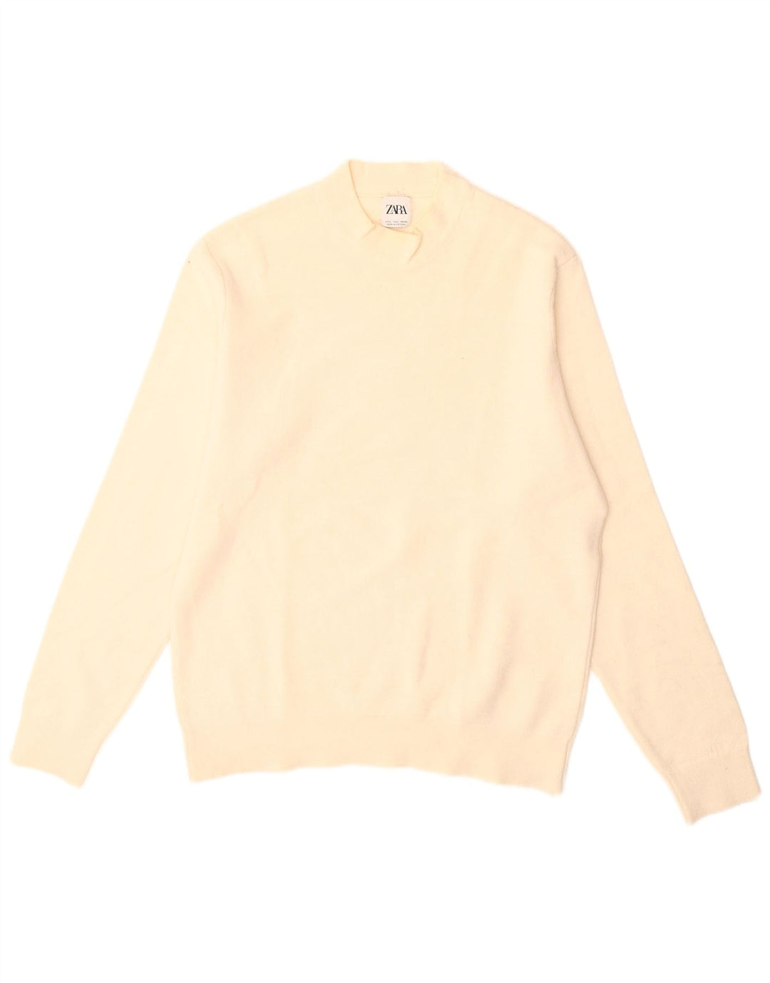 Zara Herre Crew Neck Jumper Sweater Stor Beige Akryl