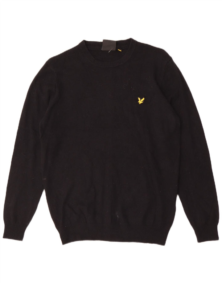 Lyle & Scott Herre sweater med rund hals, medium sort bomuld