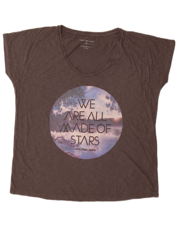 Calvin Klein Jeans Dame Oversized grafisk T-shirt Top UK 14 Medium Grå