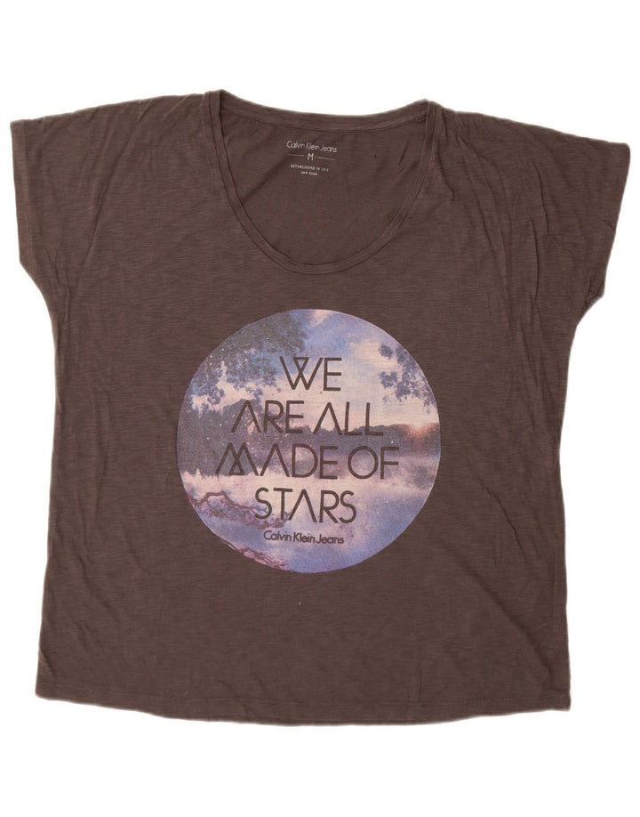 Calvin Klein Jeans Dame Oversized grafisk T-shirt Top UK 14 Medium Grå
