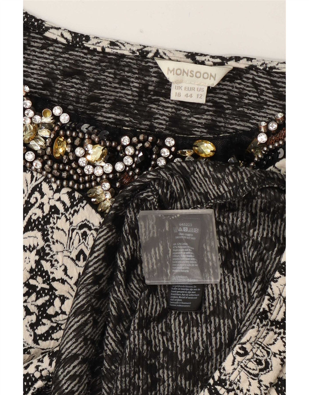 Monsoon Womens Shift Dress UK 16 Large Black Floral Cotton