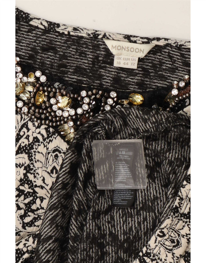 Monsoon Womens Shift Dress UK 16 Large Black Floral Cotton