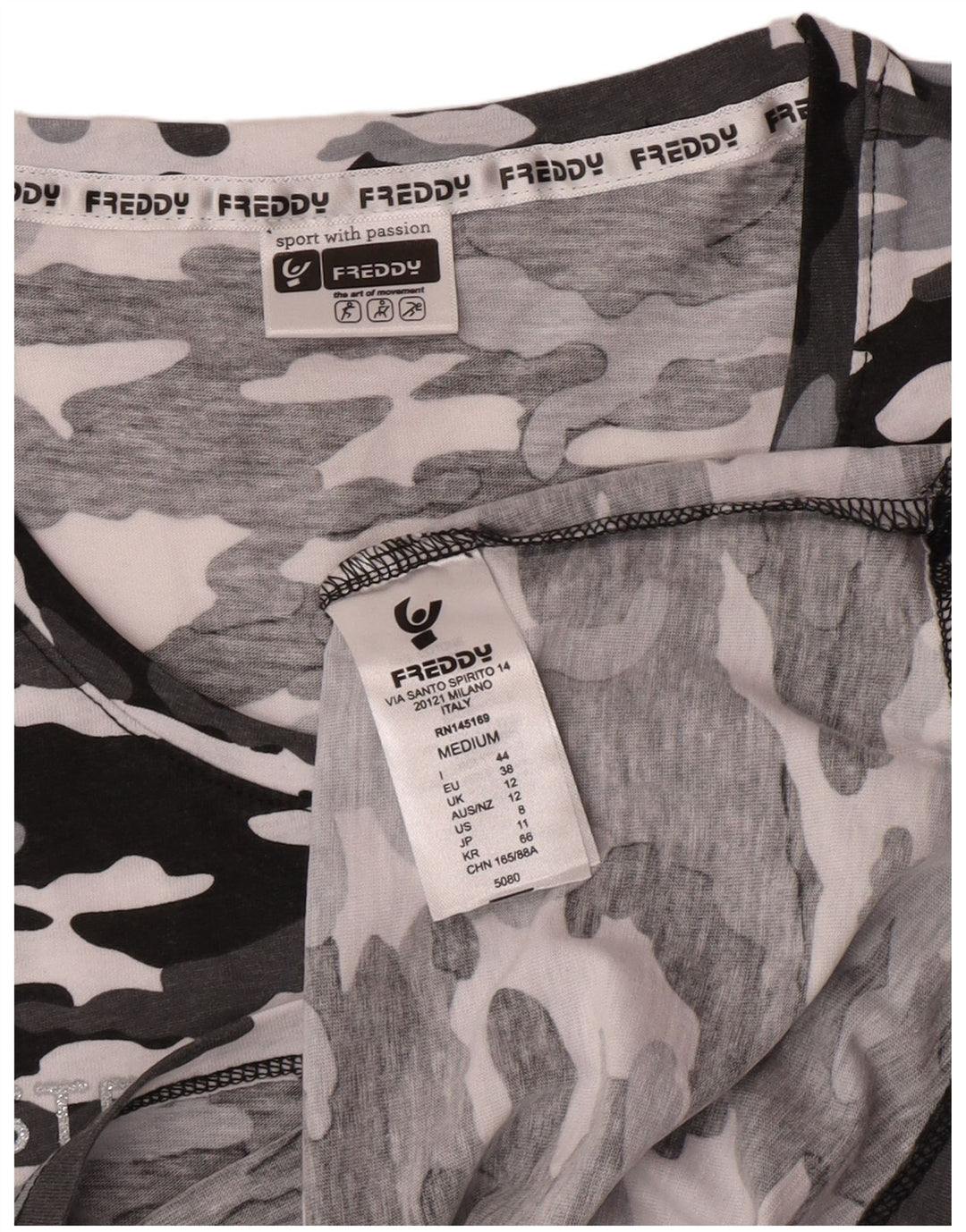 Freddy Dame Grafisk Vest Top UK 12 Medium Grå Camouflage Bomuld