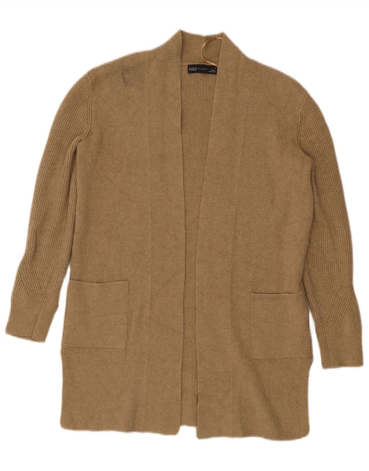 Marks & Spencer Womens Open Cardigan Sweater UK 8 Small Beige Viscose