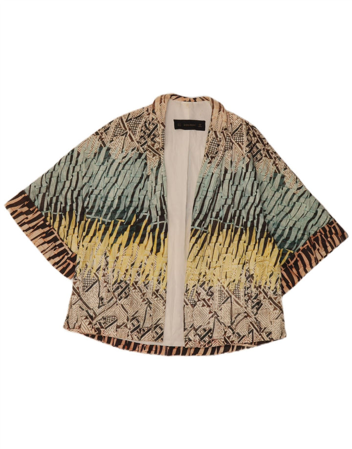 Zara Kvinders Oversized Cardigan Top UK 10 Small Multicolored Geometric