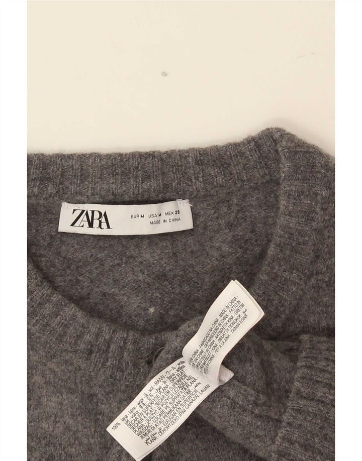 Zara Womens Crop Cardigan Sweater UK 12 Medium Grey Uld