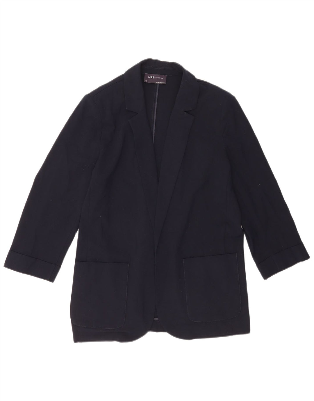 Marks & Spencer Dame 3/4-ærmet åben blazerjakke UK 12 Medium Navy Blue