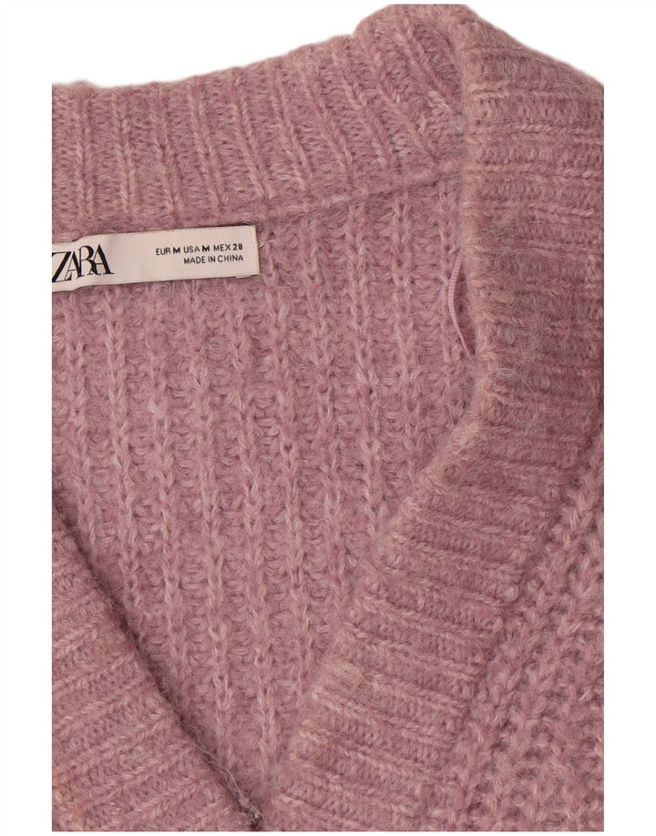 Zara oversize cardigantrøje til kvinder UK 14 Medium Pink Polyester