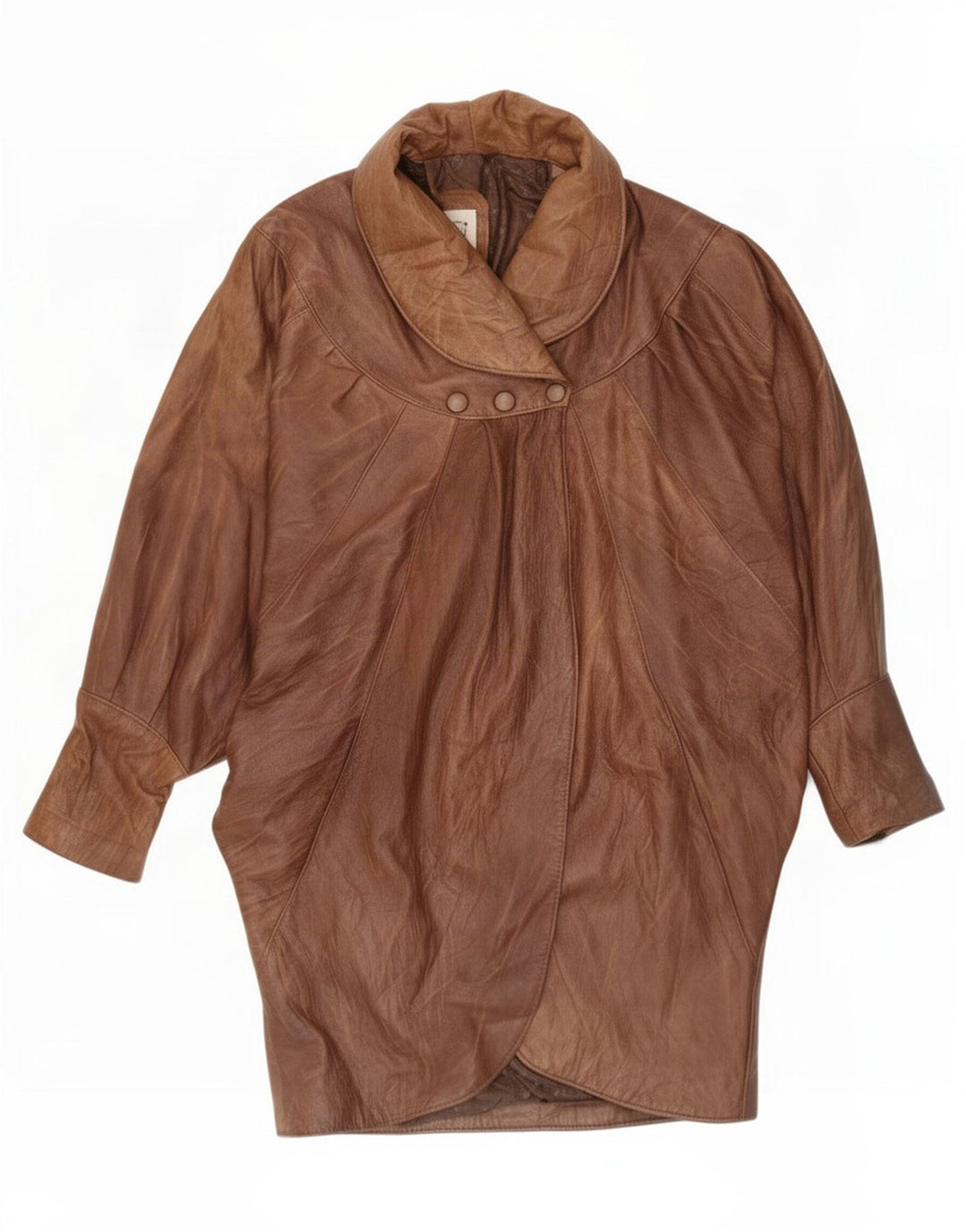 Vintage dame Batwing læderfrakke UK 16 Large Brown
