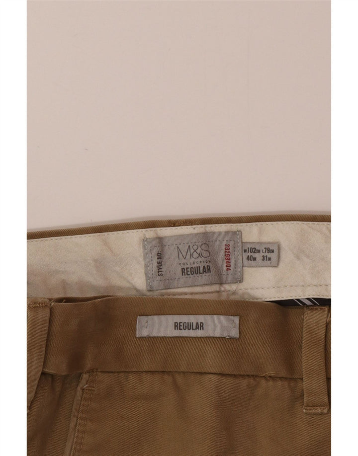 Marks & Spencer Herre Regular Chino Bukser W40 L31 Brun Bomuld