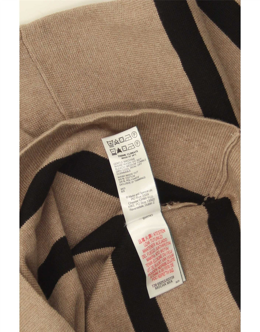 Marks & Spencer Dame sweater med rund hals DK 12 Medium Beige Stribet