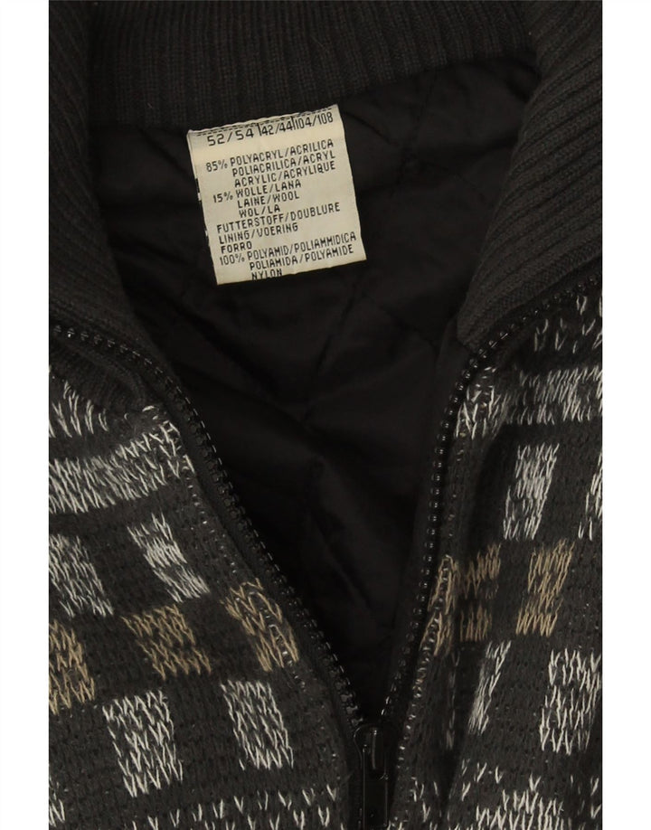 Vintage Strik Bomber Jacket IT 52 XL Grå Fair Isle Polyacryl