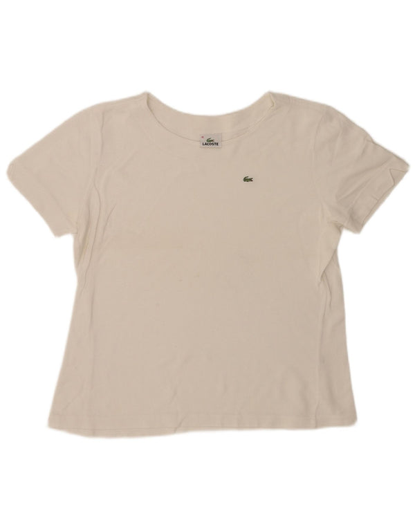 Lacoste Dame T-Shirt Top Størrelse 46 XL Hvid Bomuld