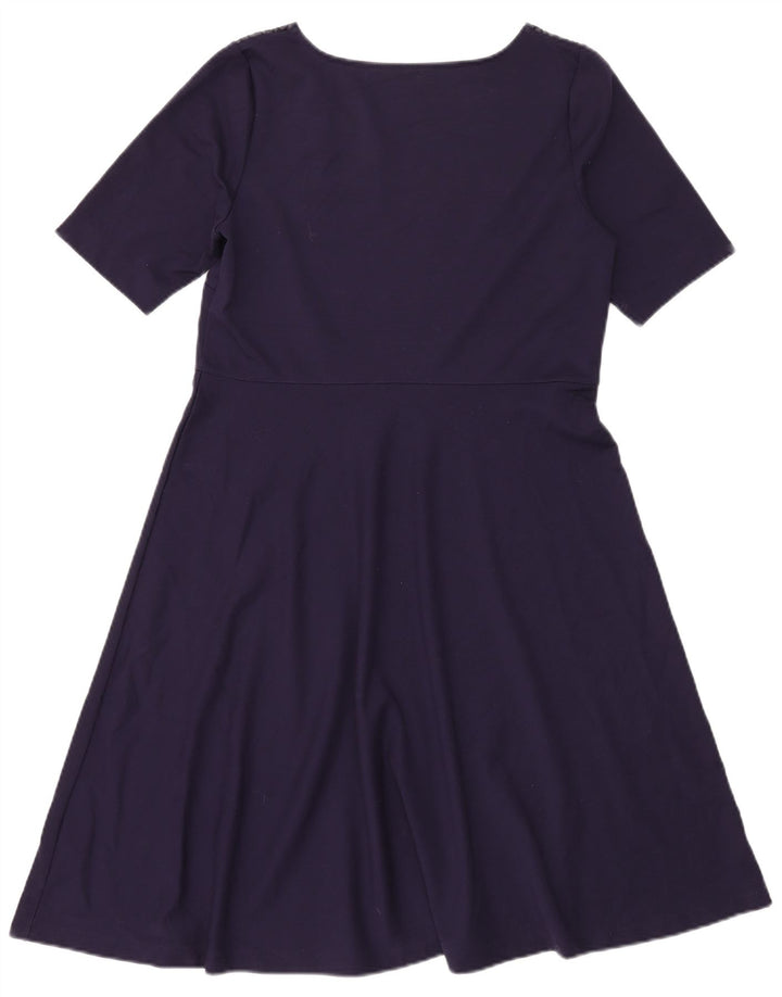 MARKS & SPENCER Dame A-Line Kjole UK 14 Medium Navy Blue Floral