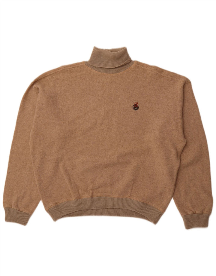 VINTAGE Dame Oversized rullehals sweater UK 18 XL Beige Uld