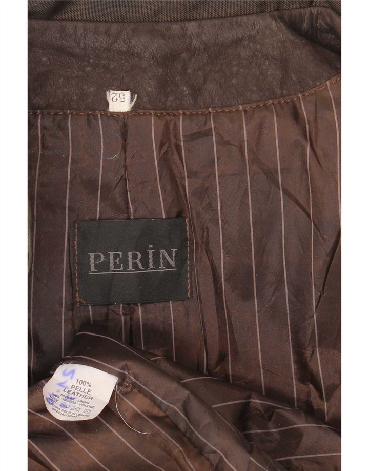 Vintage læderjakke med hætte til mænd IT 52 Large Brown