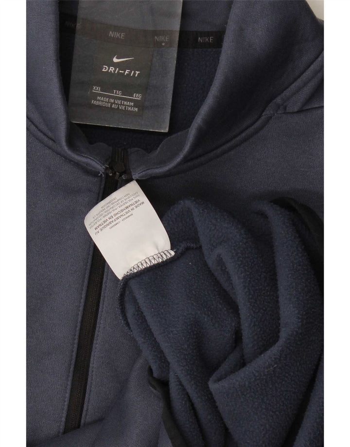 Nike Herre Dri Fit Pullover med lynlås-hals-træningsdragt Top 2XL Blå Polyester