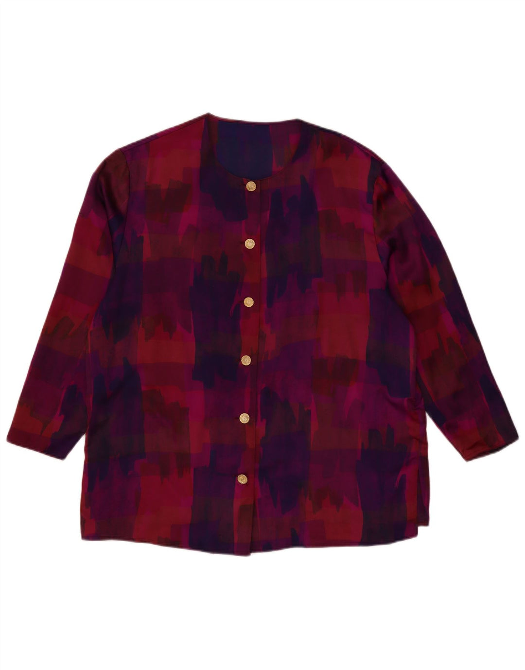 VINTAGE kvinders abstrakt mønster skjortebluse med 3/4 ærmer UK 18 XL Lilla