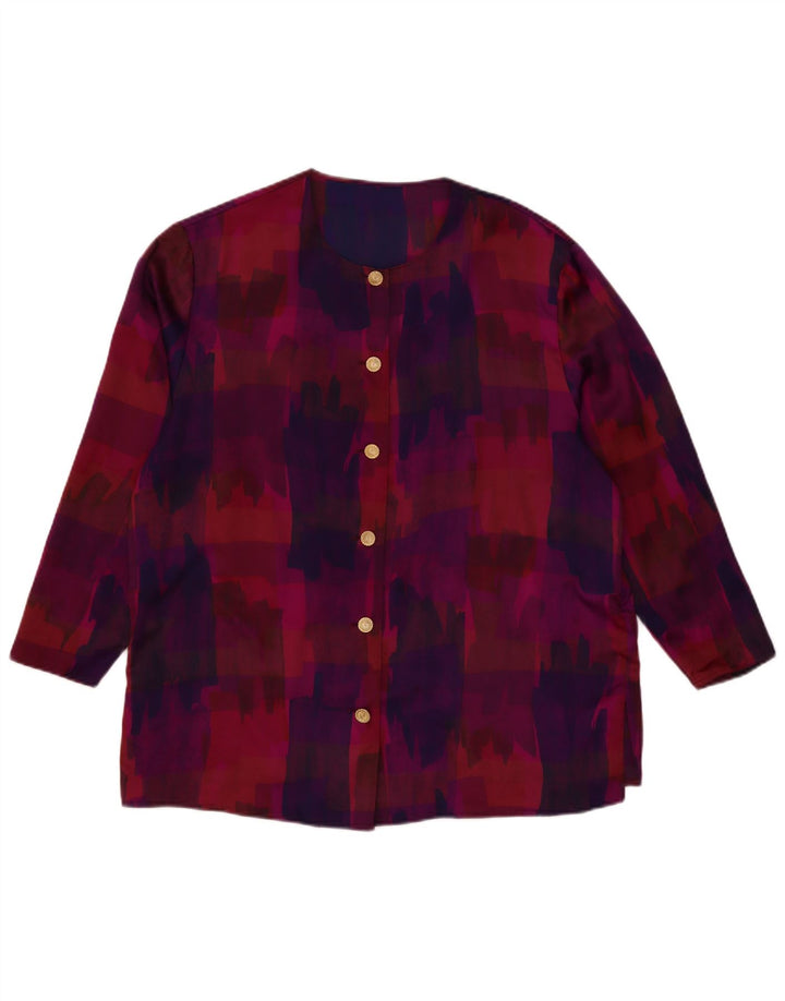 VINTAGE kvinders abstrakt mønster skjortebluse med 3/4 ærmer UK 18 XL Lilla