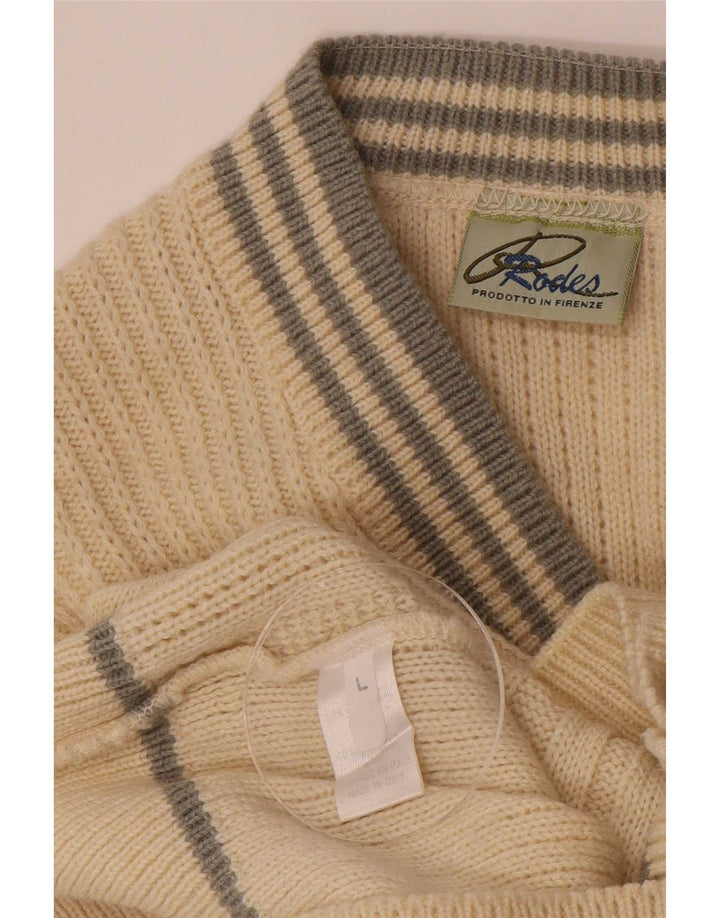 Rodes Herre V-hals trøje Sweater Large Off White Uld
