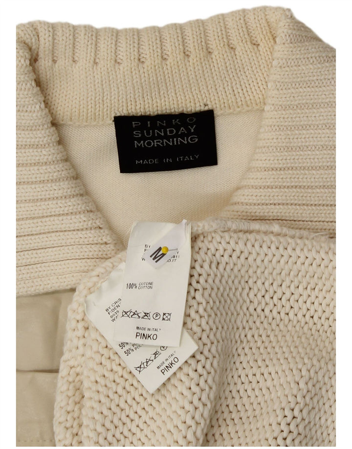 Pinko Dame Cardigan Sweater UK 14 Medium Off White Bomuld