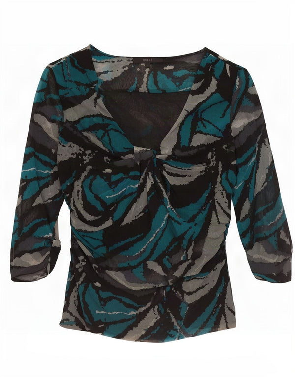 Coast Womens abstrakt mønster 3/4 ærmet bluse Top UK 16 Stor sort nylon