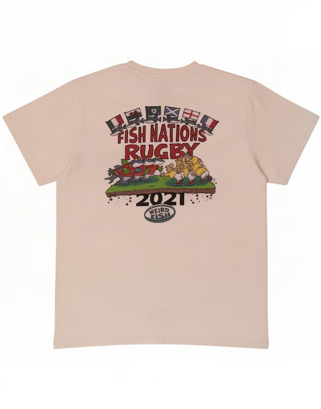 Weird Fish Herre grafisk T-shirt Top Medium Hvid Bomuld