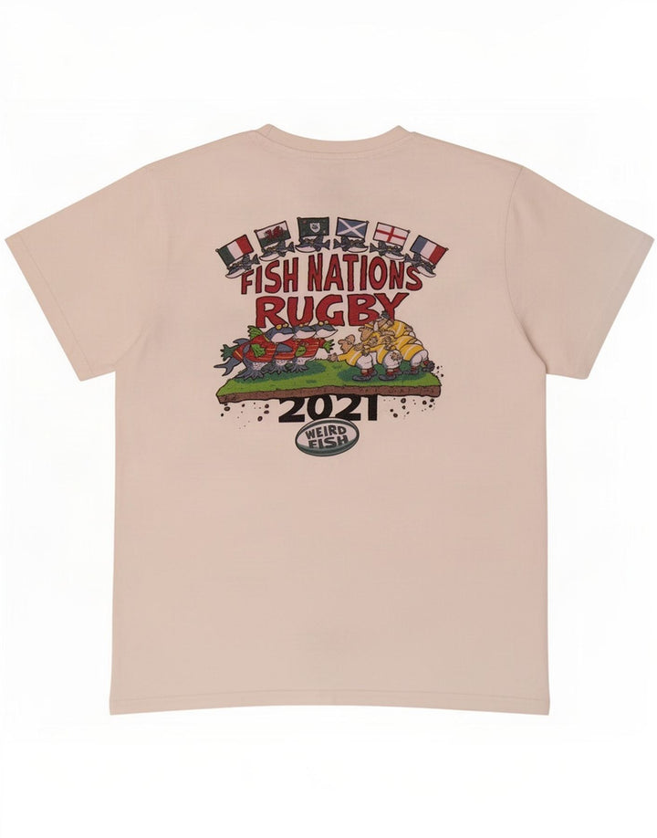 Weird Fish Herre grafisk T-shirt Top Medium Hvid Bomuld