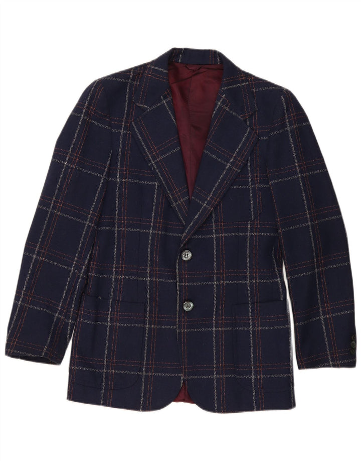 Vintage Herre 2-knaps blazerjakke UK 36 Small Navy Blue Plaid Classic