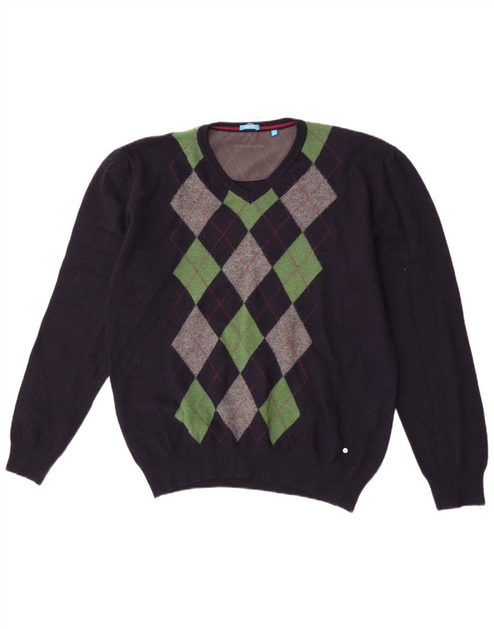 Burlington Herre V-hals sweater XL Navy Blue Argyle/Diamond