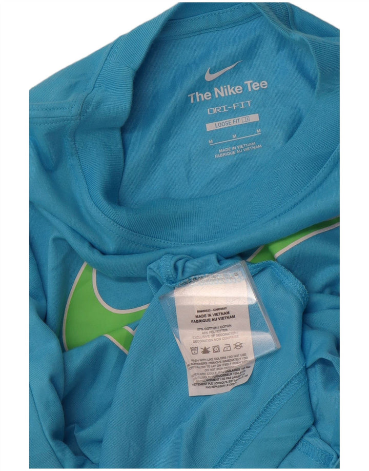 NIKE Dame Loose Fit Grafisk T-Shirt Top UK 14 Medium Blue Bomuld