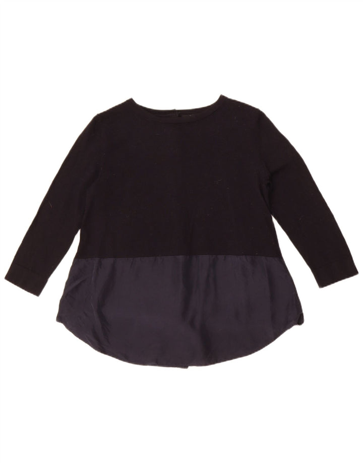Cos Dame 3/4 ærmet bluse Top UK 10 Small Navy Blue Colourblock Uld