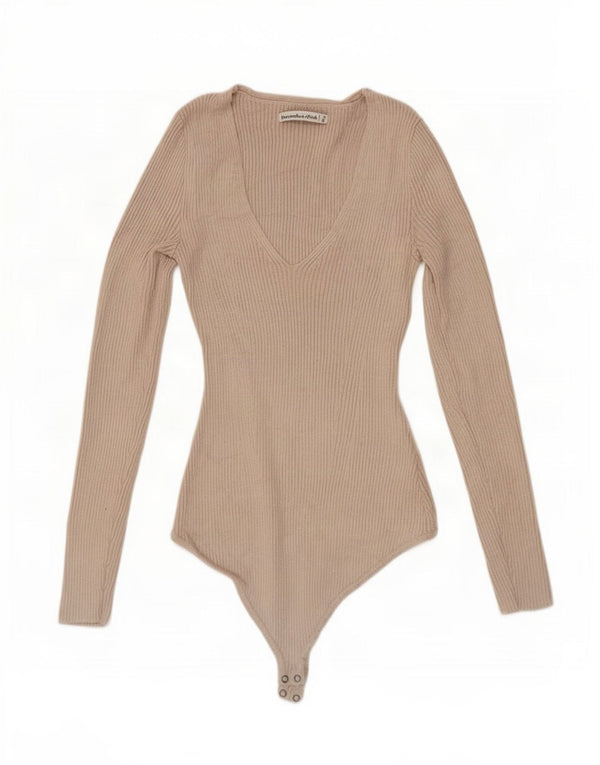 Abercrombie & Fitch langærmet bodysuit til kvinder UK 8 Small Beige Viscose