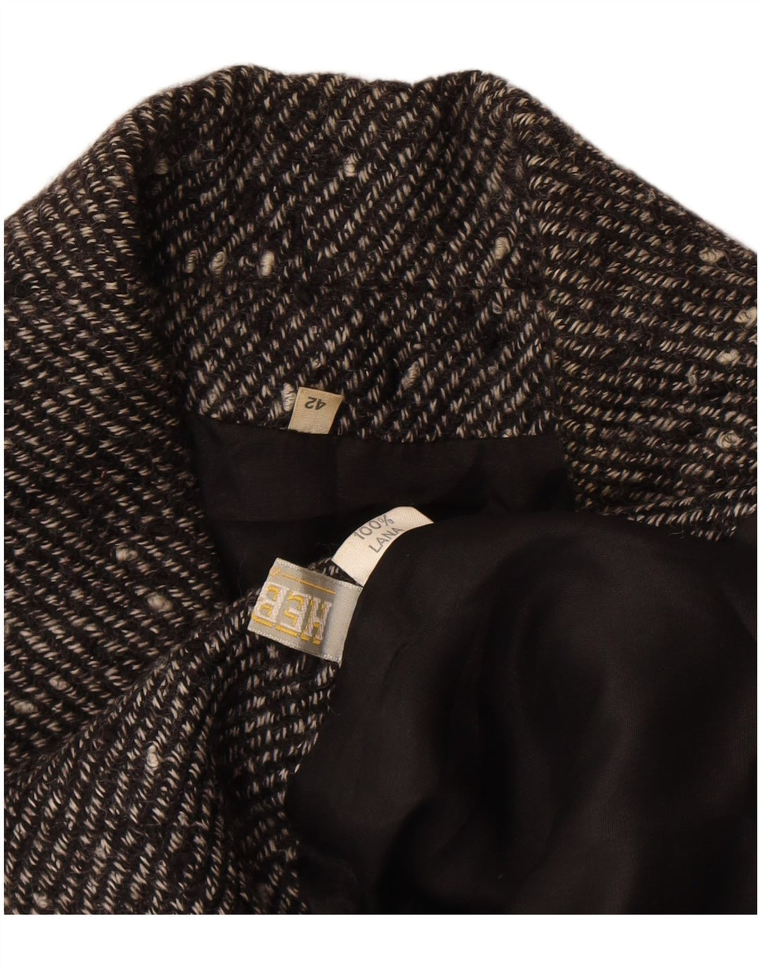 Vintage dobbeltradet blazerjakke til kvinder EU 42 Large Black Flecked Wool
