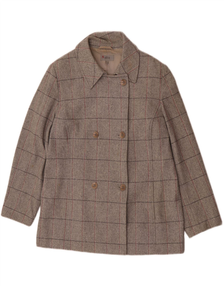 Marks & Spencer Dame Dobbeltradet Frakke UK 18 XL Grå ternet New Wool
