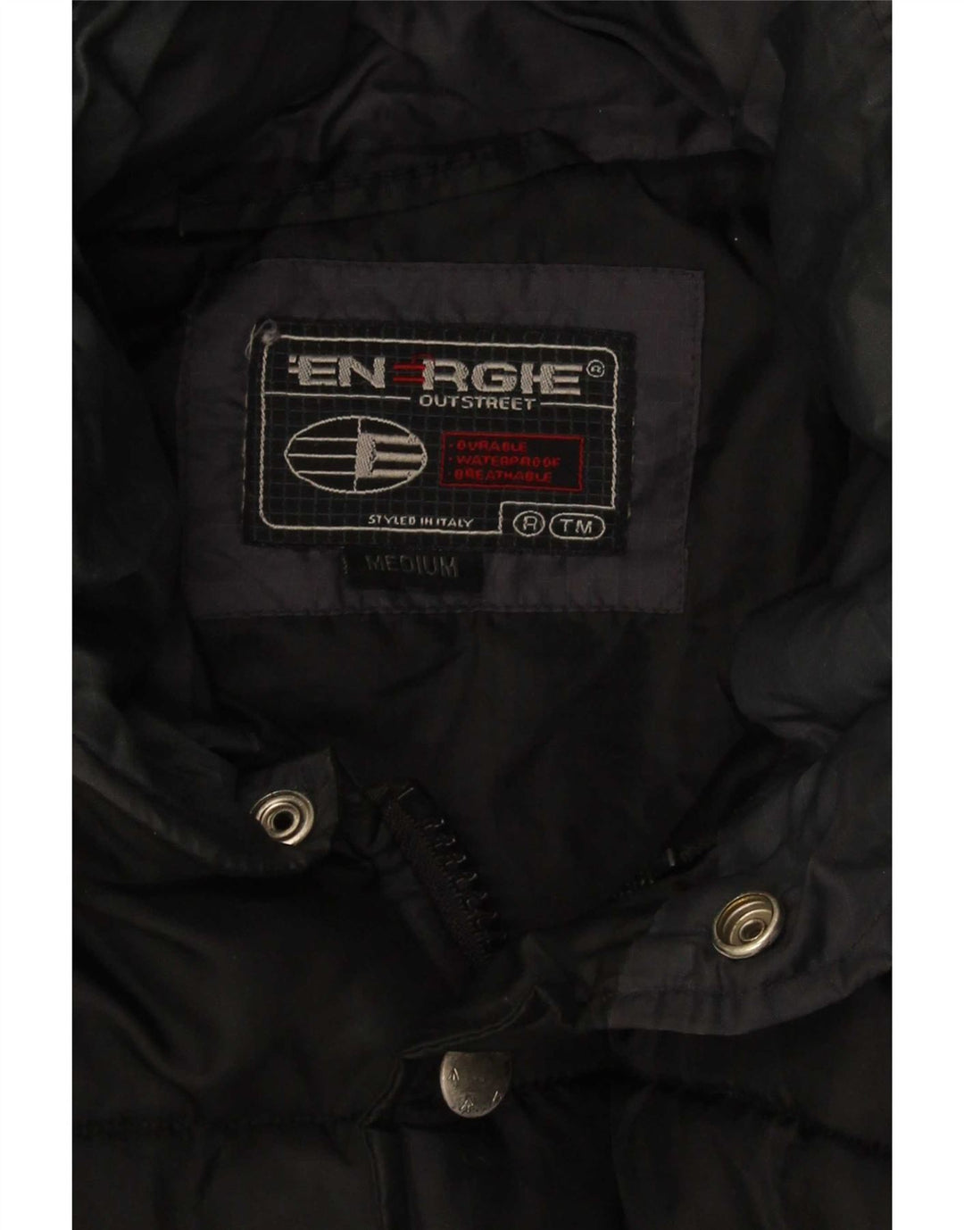 Energie Herre grafisk hættepolstret jakke UK 38 Medium Sort Nylon