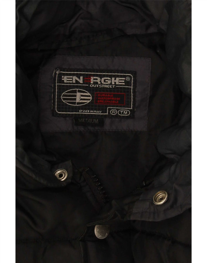 Energie Herre grafisk hættepolstret jakke UK 38 Medium Sort Nylon