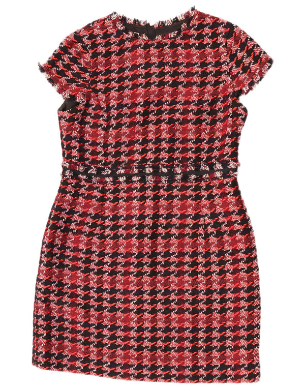 Hobbs Womens Sheath Dress UK 16 Large Red Houndstooth Bomuld