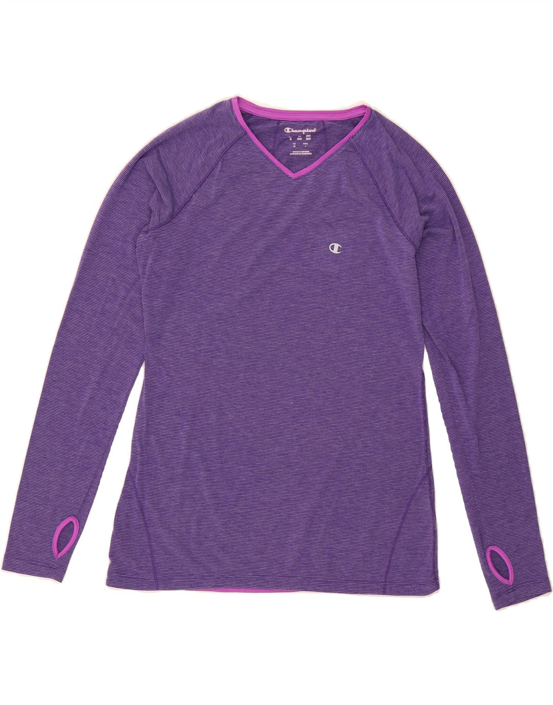 CHAMPION Womens Top Long Sleeve UK 12 Medium Purple Striped Polyester Vintage Champion and Second-Hand Champion from Messina Hembry 