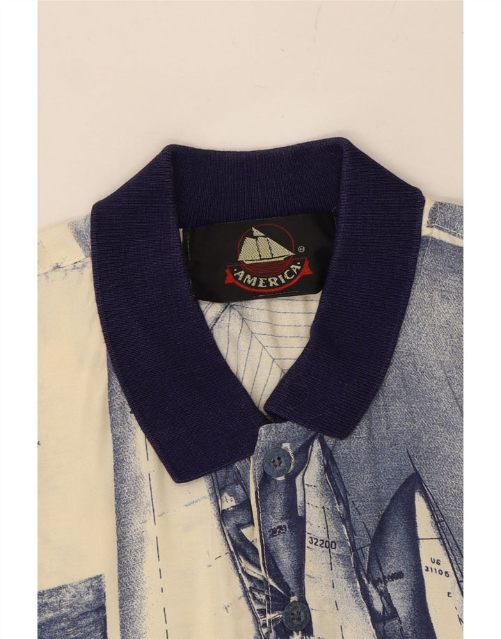 VINTAGE Mens Polo Shirt Small Blue Patchwork Nautical Vintage Vintage and Second-Hand Vintage from Messina Hembry 
