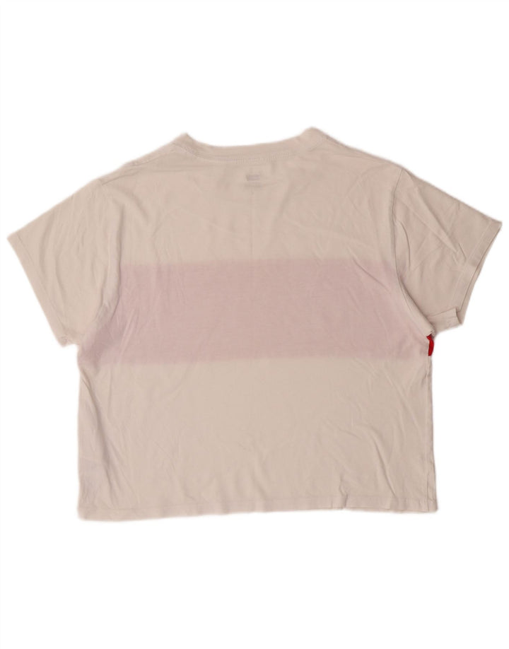 Levi's Dame Crop Grafisk T-Shirt Top UK 14 Medium White Colourblock